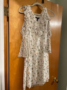 White House Black Market Cream Floral Ruffle Cold-Shoulder Midi Dress